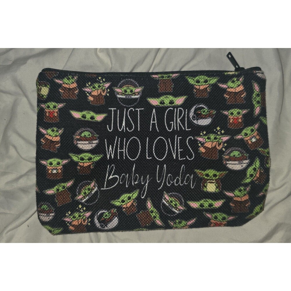 NEW Just a girl who loves baby Yoda Zipper makeup cosmetic pencil case!